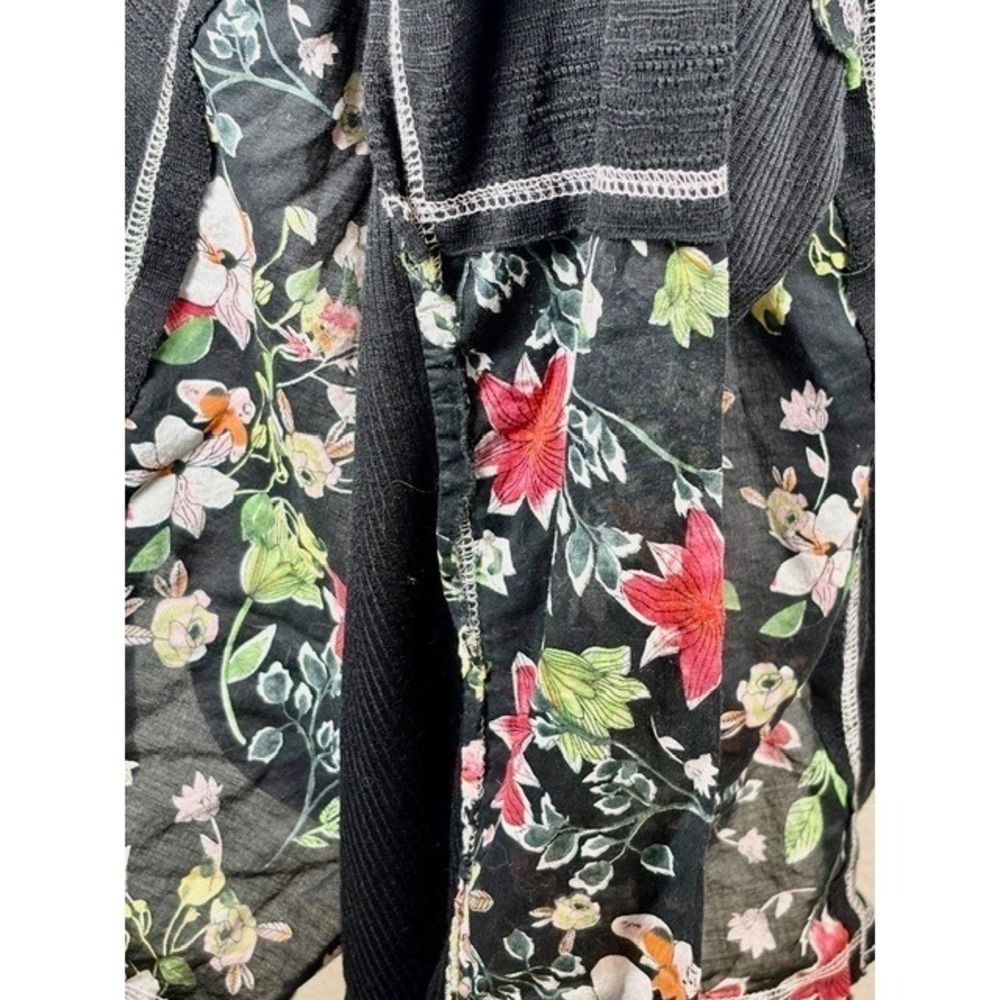 POL Womens Large Black Floral Star Patch Raw Hem Boho‎ Distressed Oversized Top - Picture 5 of 16